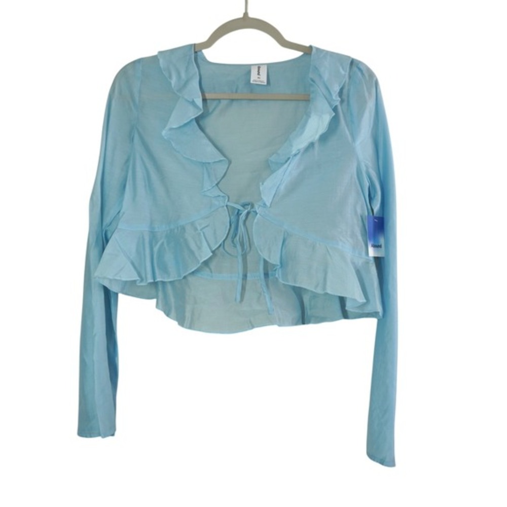 Abound Blue Long Sleeve XS Ruffle Tie Front Cropped Shrug Balletcore Coquette